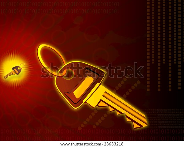 Illustration of a golden key\
with ring	