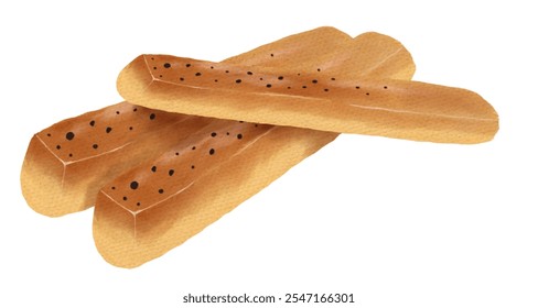 Illustration of golden yellow bread sticks sprinkled with black sesame seeds - Powered by Shutterstock