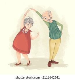 Illustration Of Grandma And Grandpa Dancing Together