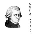 Illustration graphic of Amadeus Mozart in pointillism, good for art print, etc