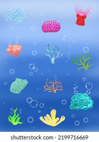 Illustration Graphic Of Watercolor Coral Reef And Algaes. Under The Sea Clipart Coral. Coral Illustration Drawing. Seamless Underwater Pattern With Coral. Natural Colorful Wallpaper.
