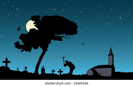 Illustration Of Grave Robbing In The Moonlight