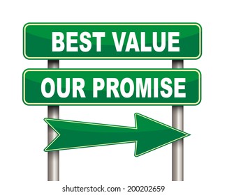 Illustration Of Green Arrow And Road Sign Of Best Value Our Promise