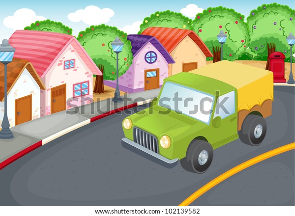 illustration of a green car driving on a\
road - EPS VECTOR format also available in my\
portfolio.