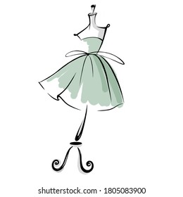 Illustration, green dress on a mannequin, in a delicate palette. For logos and business cards - Powered by Shutterstock