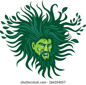 Illustration Green Man Head Face Flowing: vector de stock (libre de ...