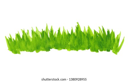 Illustration Of A Green Strip Of Watercolor Grass On A White Background