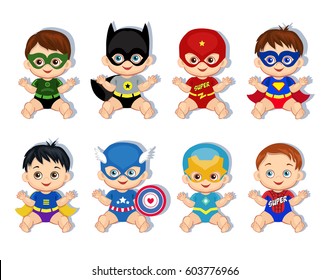 Illustration  group of cute babies boys in costumes of superheroes. Raster copy. - Powered by Shutterstock