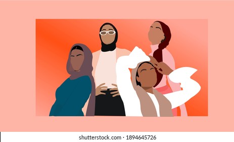 An Illustration Of A Group Of Female Hijabi Models