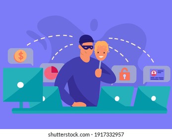 Illustration Of Hacker Working On Computer Cyber Crime