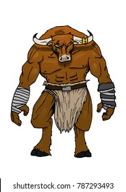 
illustration hand drawing of a color minotaur isolated on white