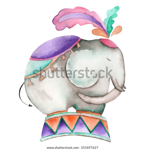 Illustration Hand Drawn Circus Elephant Painted Stock Illustration 355697627