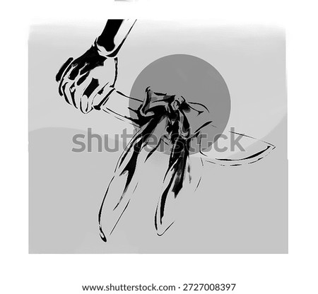 Illustration of a hand holding a machete with a loop incorporated.