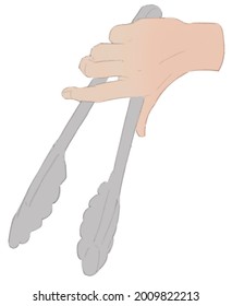 Illustration Of A Hand Holding A Tongs