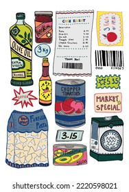 Illustration Hand-drawn Grocery Aisle Fast Track. Youth Food And Branding Market Gender Graphics