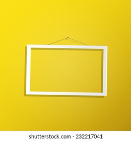 Illustration hanging white frame colorful yellow background 