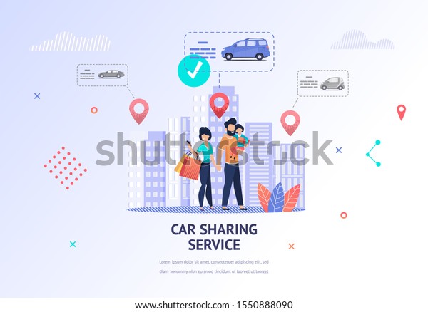 Illustration\
Happy Family Looking Car for Rent. Banner Father Hold Child in her\
Hand, Mom Uses Car Sharing Service Mobile App for Car Selection.\
Technical Specification. Nearest\
Location