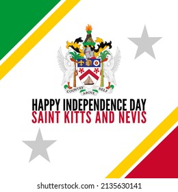 Illustration of Happy Independence Day Saint Kitts and Nevis with Saint Kitts and Nevis coat of arms and flag silhouette. - Powered by Shutterstock