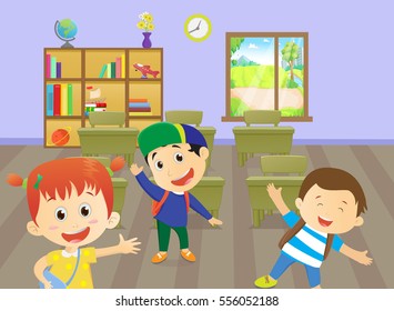 illustration of a happy kids enjoying in classroom - Powered by Shutterstock