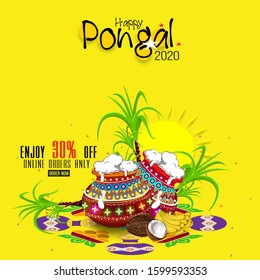 illustration of Happy pongal greeting card background. Design with 30% Discount Illustration - Big Pongal Offer Design Background - Illustration