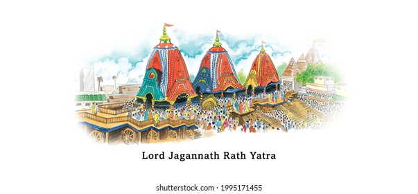 illustration of Happy rath yatra. Lord Jagannath worship festival celebration India