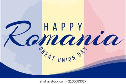 Illustration Of Happy Romanian Great Union Day With Romanian Coat Of Arms And Flag Silhouette.