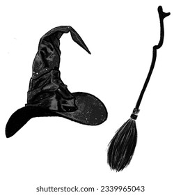 The illustration of witch’s hat and broom - Powered by Shutterstock