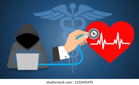 Illustration Of Healthcare Or Medical Data Breach On Protected Healthcare Information (PHI). Cyber Security Healthcare Concept And Healthcare Information Portability And Accountability Act (HIPAA)