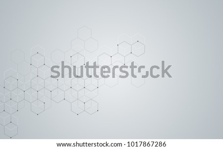 Illustration, hexagonal background. Digital geometric abstraction with lines and dots. Geometric abstract design