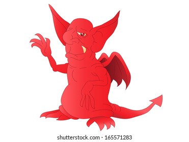 Illustration Of A Hideous Red Satan Smiling On Isolated White Background