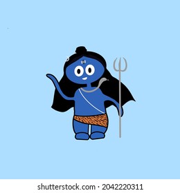 Illustration Hindu God Shiva in cute style  Shiva is holding his trident and cute snake wrapped around his shoulder 
