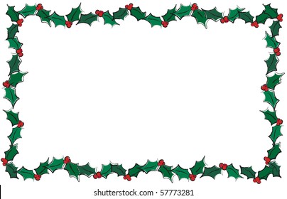 An illustration of holly leaves creating a frame. Isolated on white with space for text. Also available in vector format in my portfolio