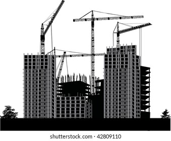 Construction Buildings Cranes Yellow Helmet Vector Stock Vector ...