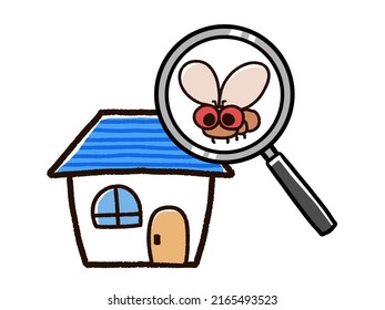 Illustration of a house with Drosophila.