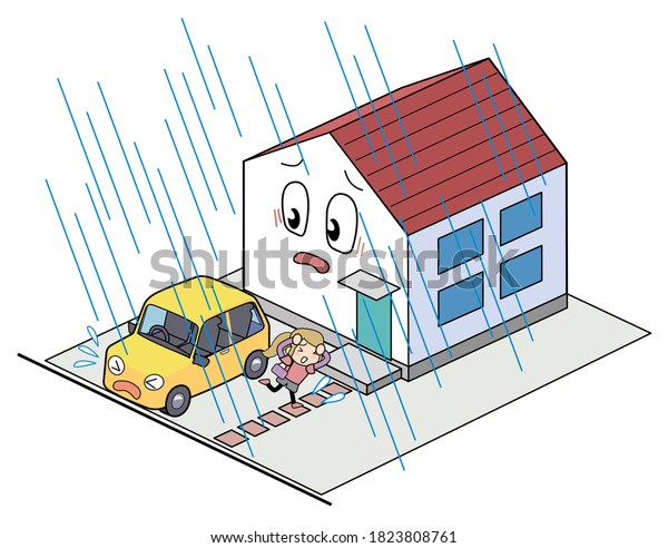 It is an illustration of a house that has not been\
prepared for rain.