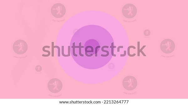 Illustration of\
human representation in circles and multiple circles on pink\
background, copy space. Disease, illness, cancer, healthcare,\
support, medical and awareness\
concept.