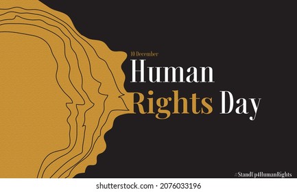 Illustration for Human Rights Day with lines forming a human head in black and gold.