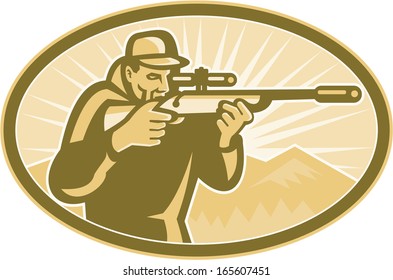 Illustration Hunter Aiming Telescopic Rifle Sunburst Stock Illustration ...