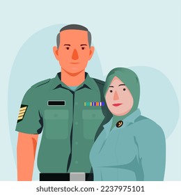 Illustration of husband and wife in military uniform - Powered by Shutterstock