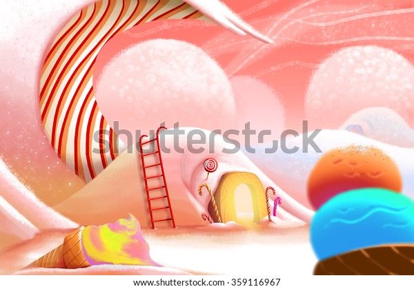 イラスト アイスクリーム山 リアルなマンガ風のアートワークシーン 壁紙 ゲームストーリーの背景 カードデザイン のイラスト素材