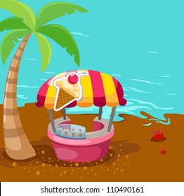 Illustration Of Ice Cream Stand Shop On The Beach