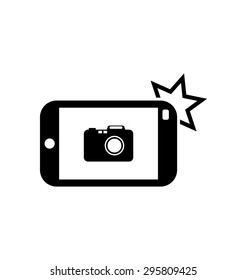 Illustration Icon Of Smart Phone For Photo Selfie, Isolated On White Background - Raster