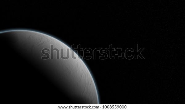 Illustration of an icy planet\
in space