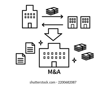 Illustration Of An Image Of A Company Growing In Size Through A Corporate Acquisition, Line Drawing.