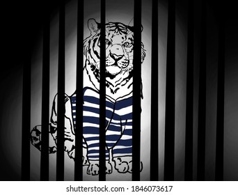 Illustration Of Imprisoned Tiger. Captive Animals. Circus Cruelty 