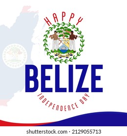 Illustration of Independence Day greeting, above it is the Belize symbol, the shape of the Belize flag. Great for Belize Independence day banners and greeting cards.