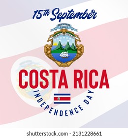 Illustration of Independence Day greeting, above it is the symbol of Costa Rica and the flag of Costa Rica. Great for Costa Rica Independence Day banners and greeting cards. - Powered by Shutterstock