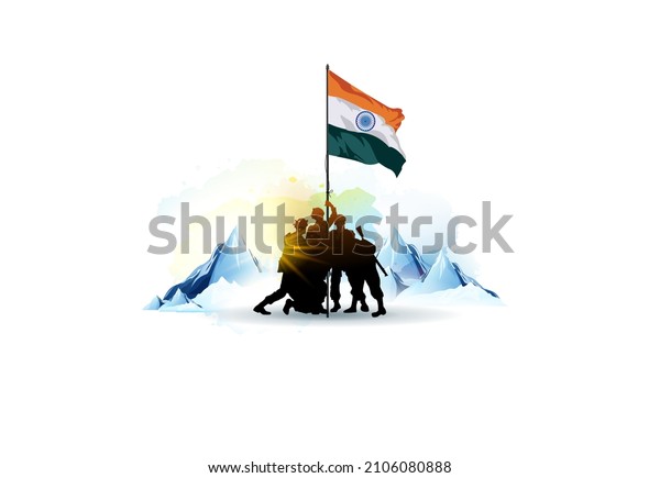 illustration of\
Indian Army soilder holding flag of India. Patriotic background of\
India 26th January Republic\
Day.