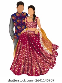 Illustration of Indian couple for wedding invitations. High resolution, png format.
Hand-drawn illustration 
