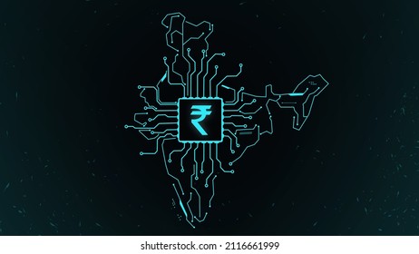 Illustration Of Indian Digital Rupee, Technology Background, Digital India Concept, Digital Money, Abstract Finance